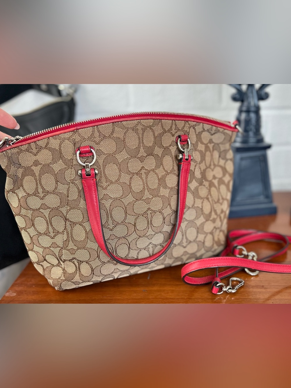 Coach Prairie Satchel 36311 – Signature Canvas & Red Leather Trim